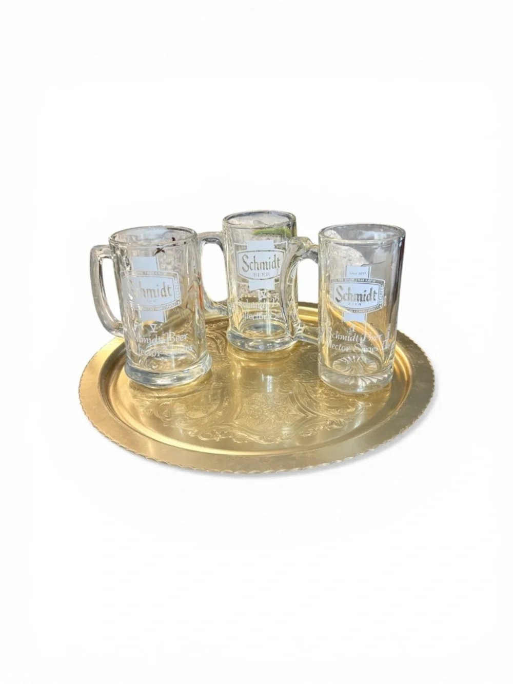 Vintage Schmidt Collector Series Glass Beer Mugs and Gold Tray - Picture 7 of 14
